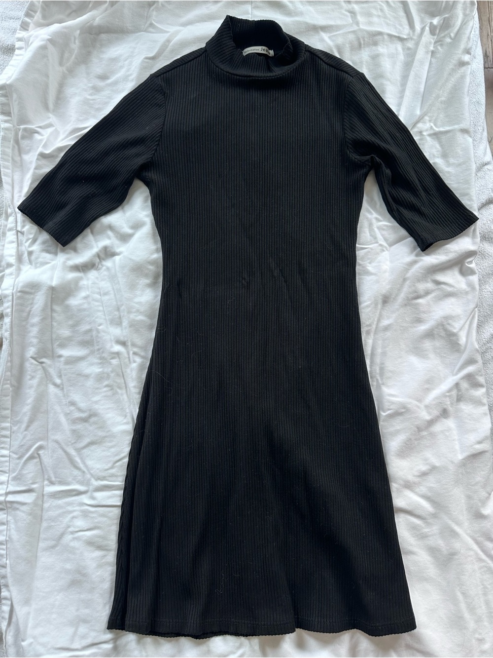 Reformation Black Ribbed Mini Mock-Neck Dress